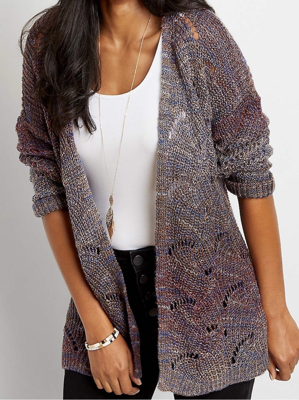 Maurices Multi Color Wave Stitch Open Front Cardigan